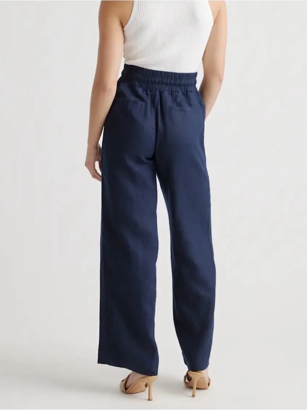 Quince European Linen Wide Leg Pants in Deep Navy Blue Womens Size Large